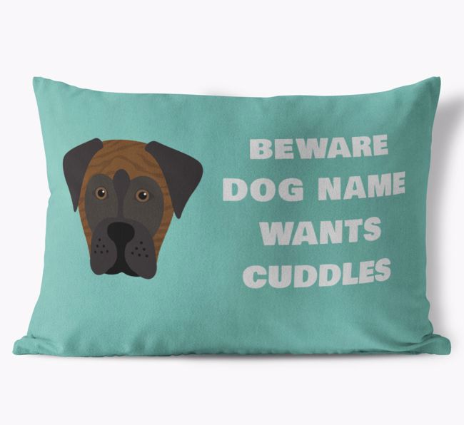 Beware of Cuddles: Personalized {breedFullName} Soft Touch Pillow